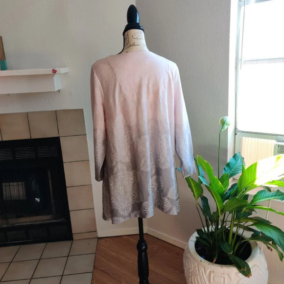 Allison Daley Mandala Print Ombre Pink Gray 3/4 Sleeve Tunic Top Size L - Picture 2 of 9